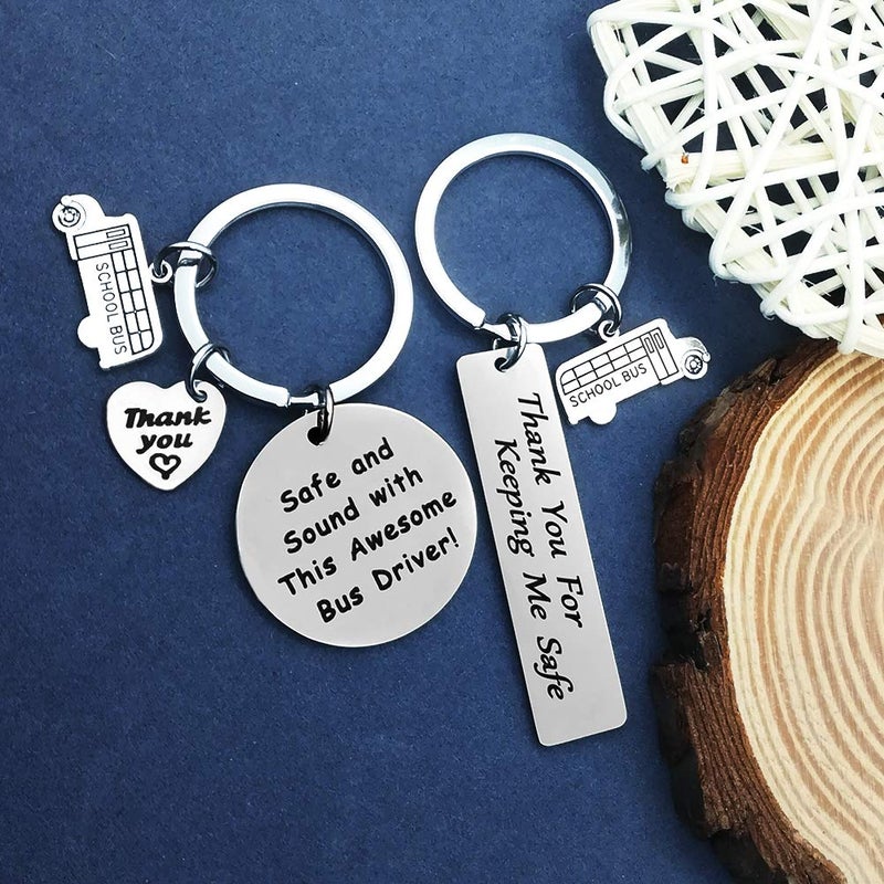 Oubaka Bus Driver Keychain Gift,Bus Driver Appreciation Gift Bus Drivers Thank You Gifts Safe and Sound with This Awesome Bus Drivers! & Thank You For Keeping Me Safe - Image 5